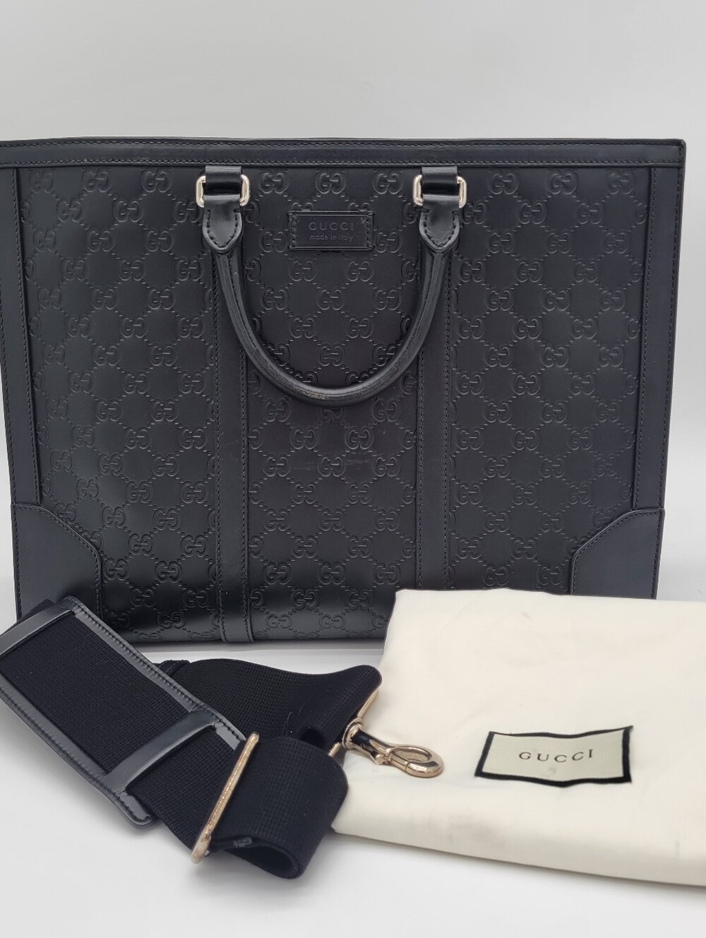 Gucci Black GG Embossed Leather Briefcase